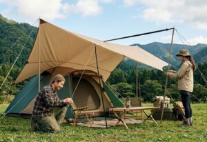 デイキャンプでテントとタープを連結する設営テクニック