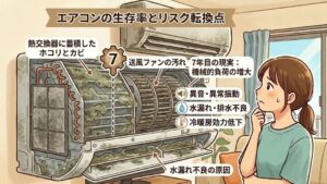 室内機に蓄積する汚れと送風ファンの摩耗故障