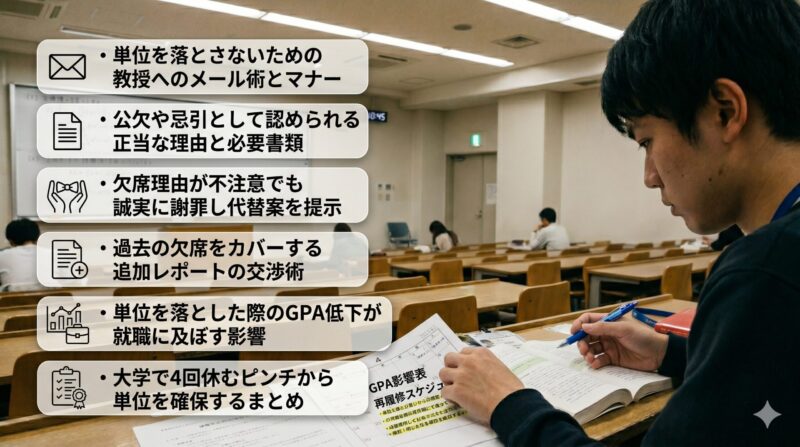 大学で4回休む状況から単位を死守する対策と救済策